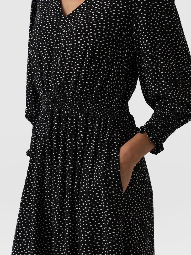 Marina Shirring Dress Black Dot- Women's Dresses | Saint + Sofia® USA