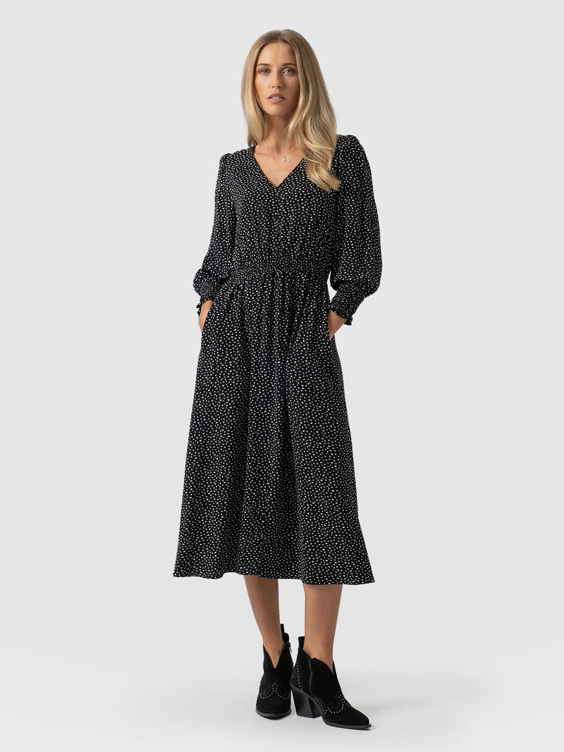 Marina Shirring Dress Black Dot- Women's Dresses | Saint + Sofia® USA ...