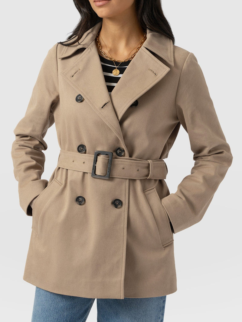 Marion Double Breasted Short Trench - Beige - Women's Outerwears | Saint + Sofia® USA