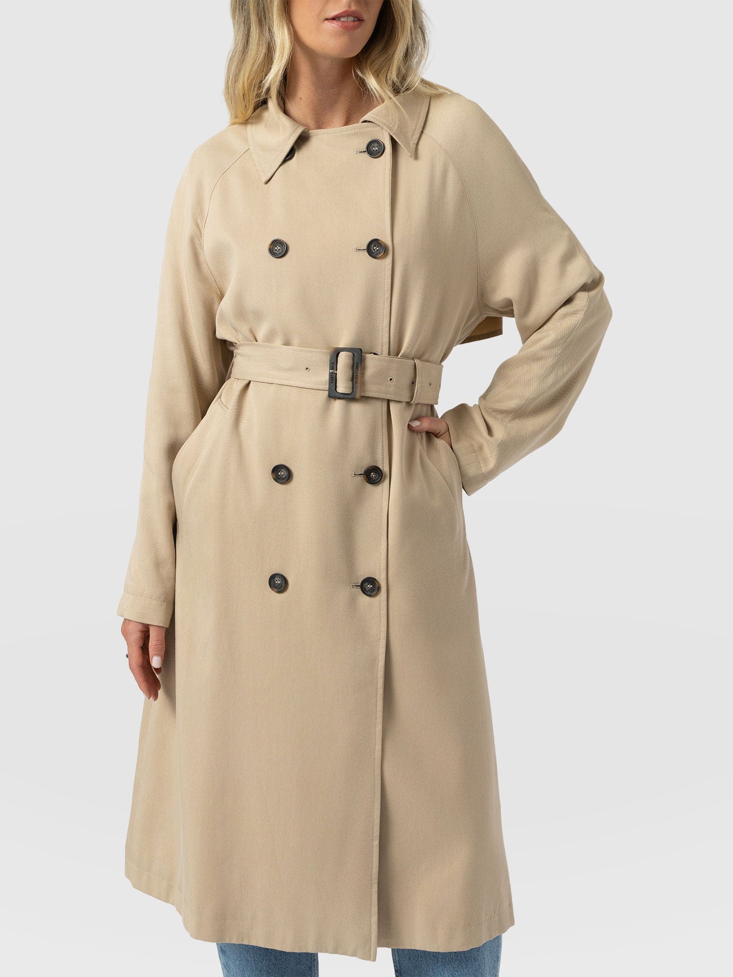 Marion Double Breasted Trench Beige - Women's Overcoats | Saint + Sofia® USA