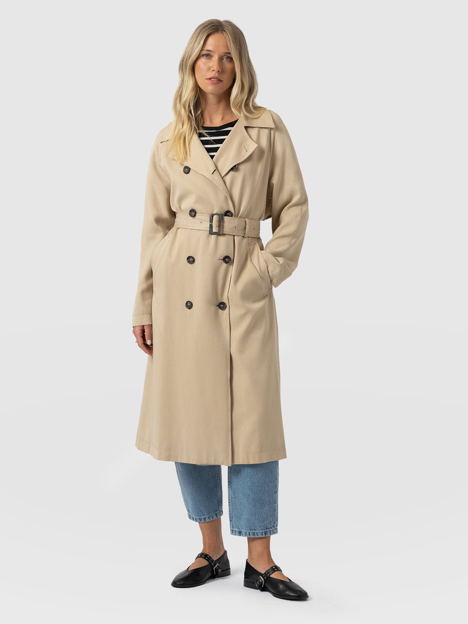 Marion Double Breasted Trench Beige - Women's Overcoats | Saint + Sofia® USA