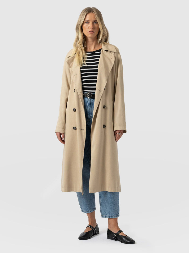Marion Double Breasted Trench Beige - Women's Overcoats | Saint + Sofia® USA