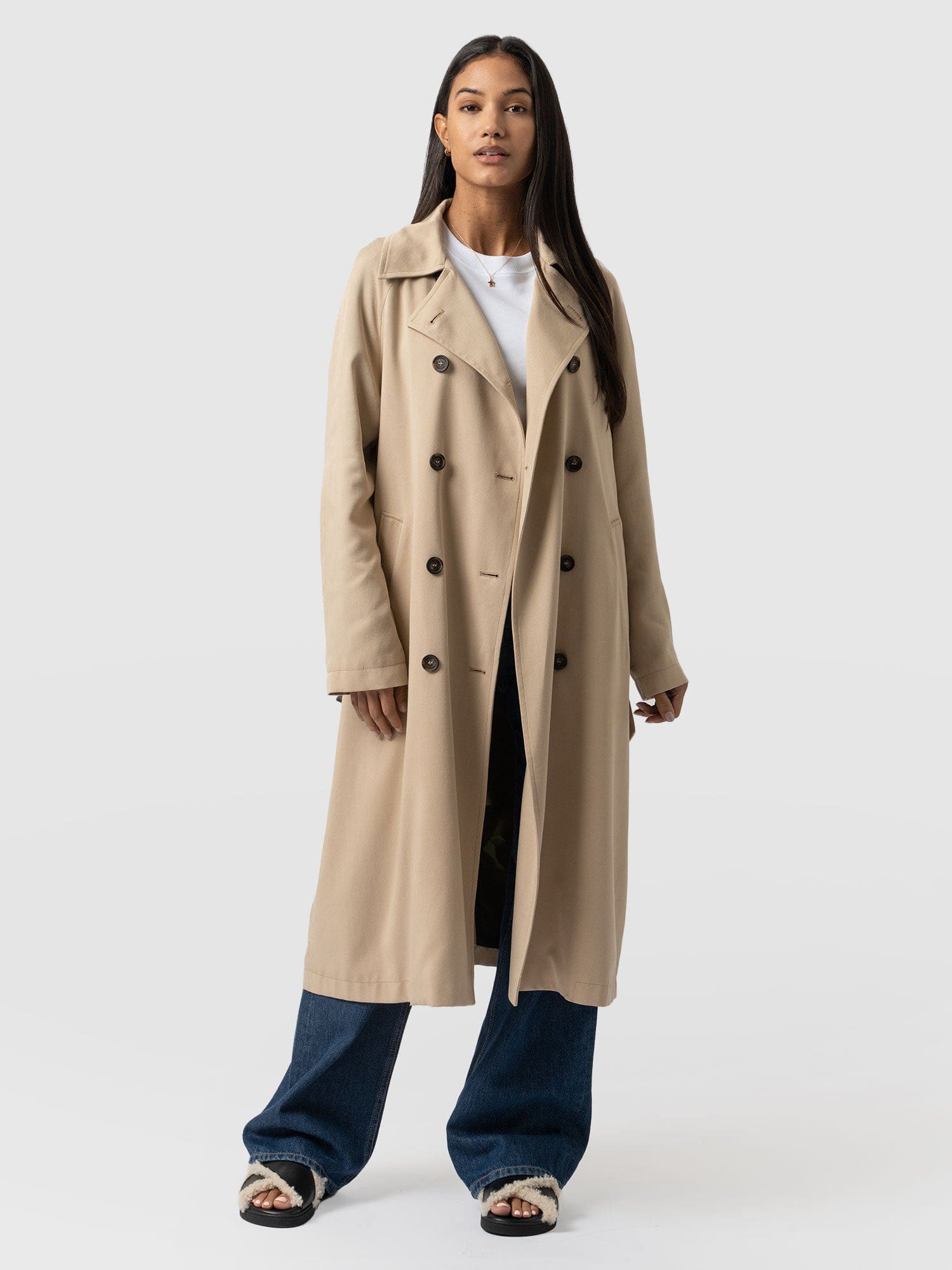 Marion Double Breasted Trench Beige - Women's Overcoats | Saint + Sofia® USA