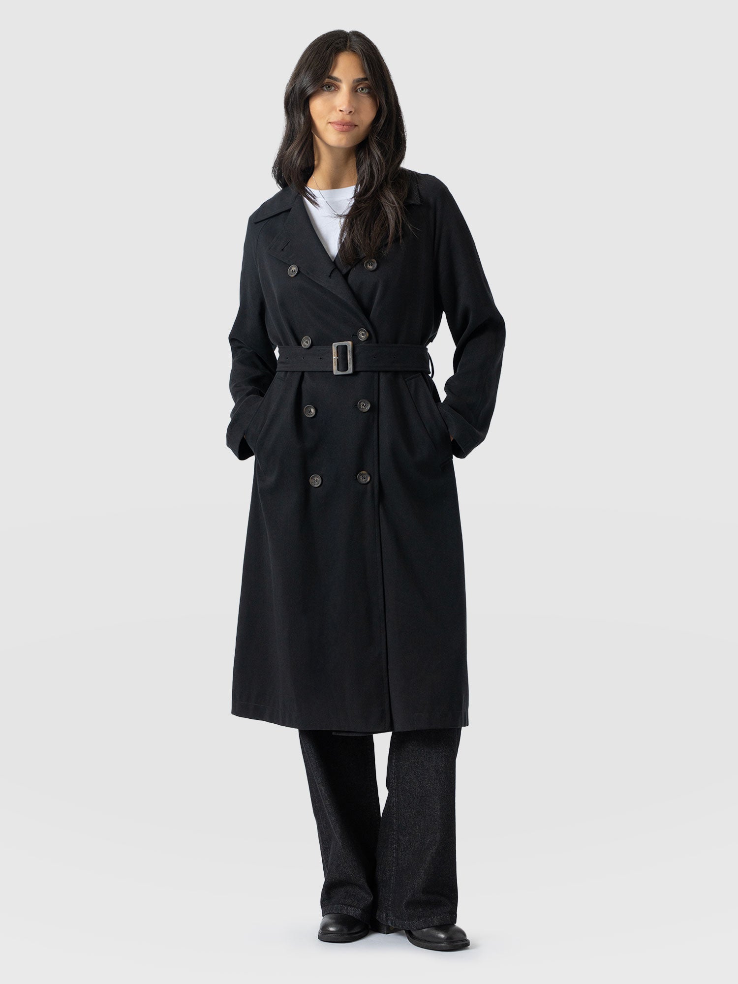 Marion Double Breasted Trench Black - Women's Overcoats | Saint + Sofia® USA
