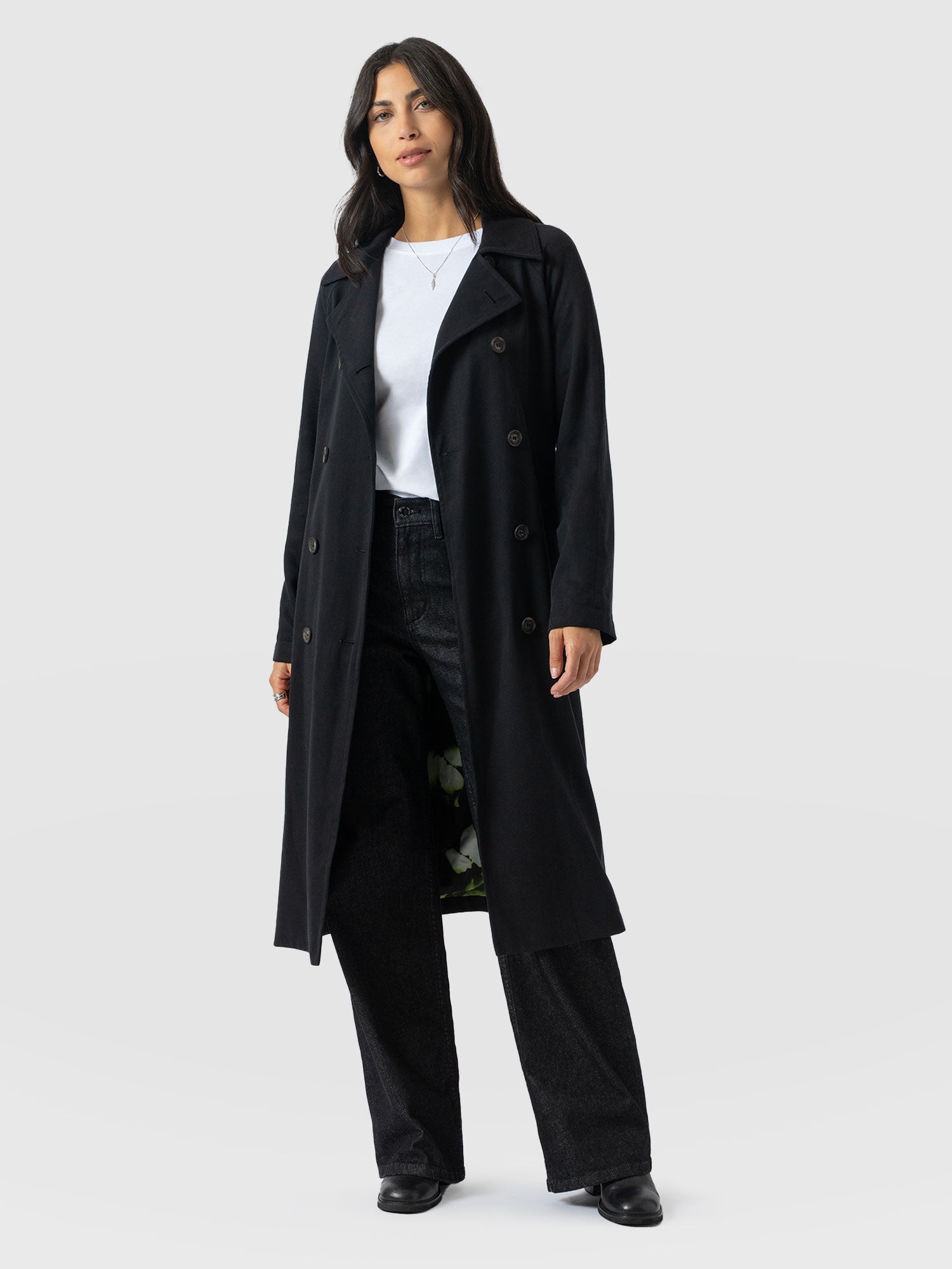 Marion Double Breasted Trench Black - Women's Overcoats | Saint + Sofia® USA