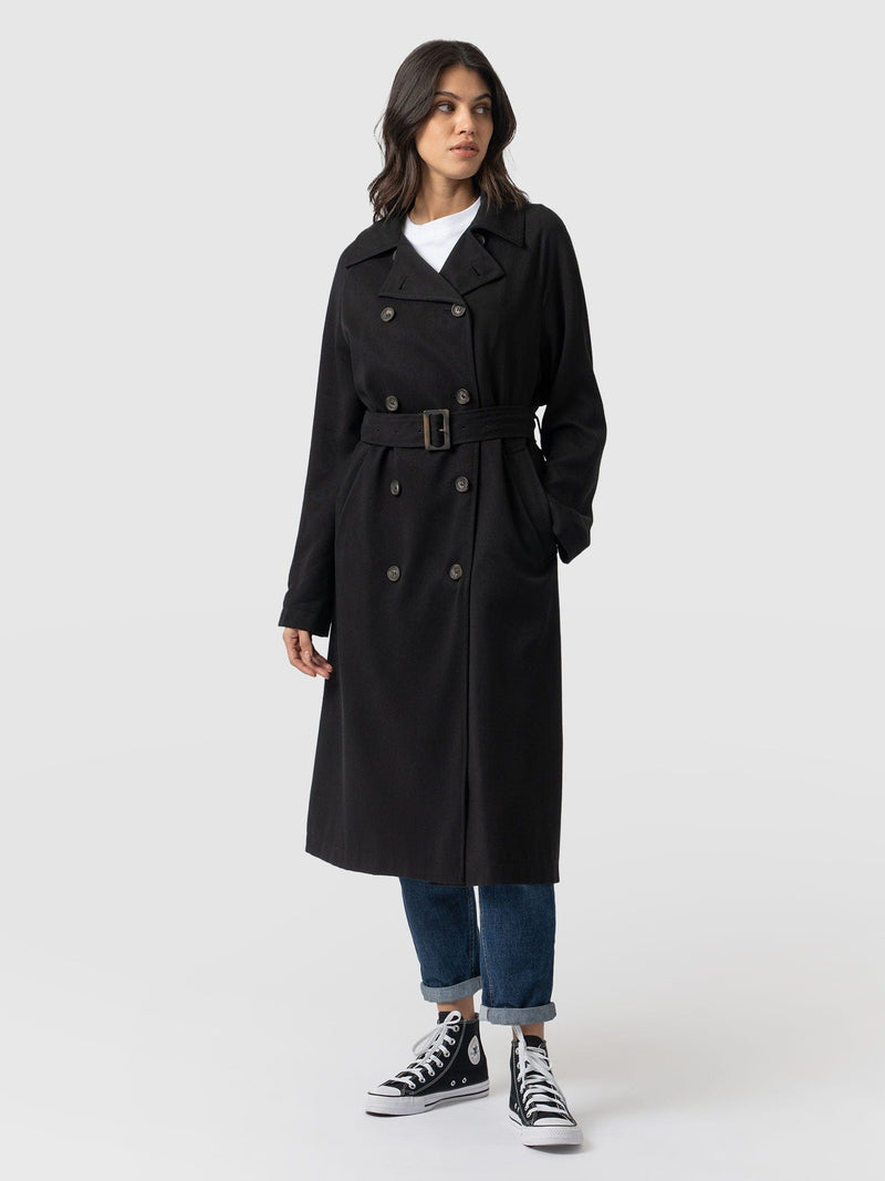 Marion Double Breasted Trench Black - Women's Overcoats | Saint + Sofia® USA