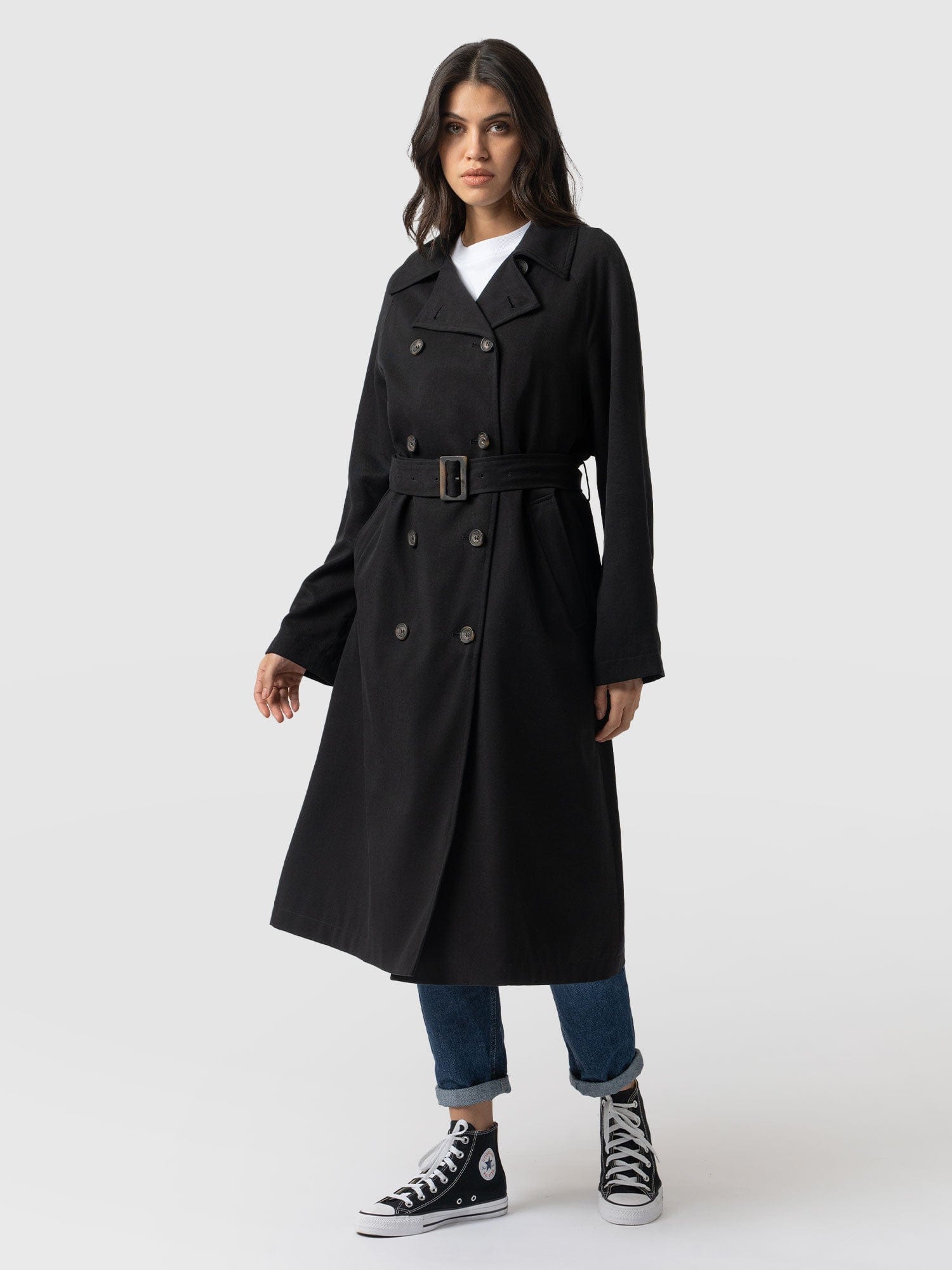 Marion Double Breasted Trench Black - Women's Overcoats | Saint + Sofia® USA