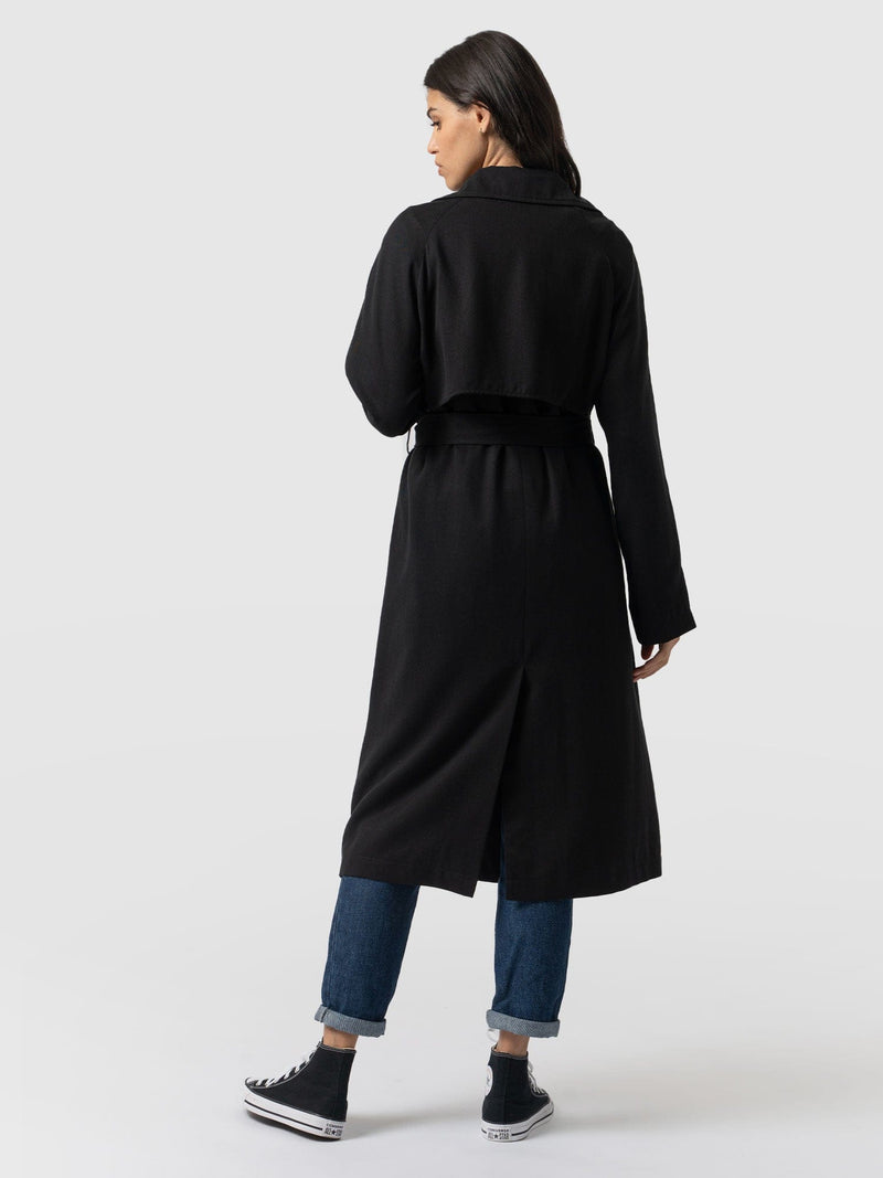 Marion Double Breasted Trench Black - Women's Overcoats | Saint + Sofia® USA