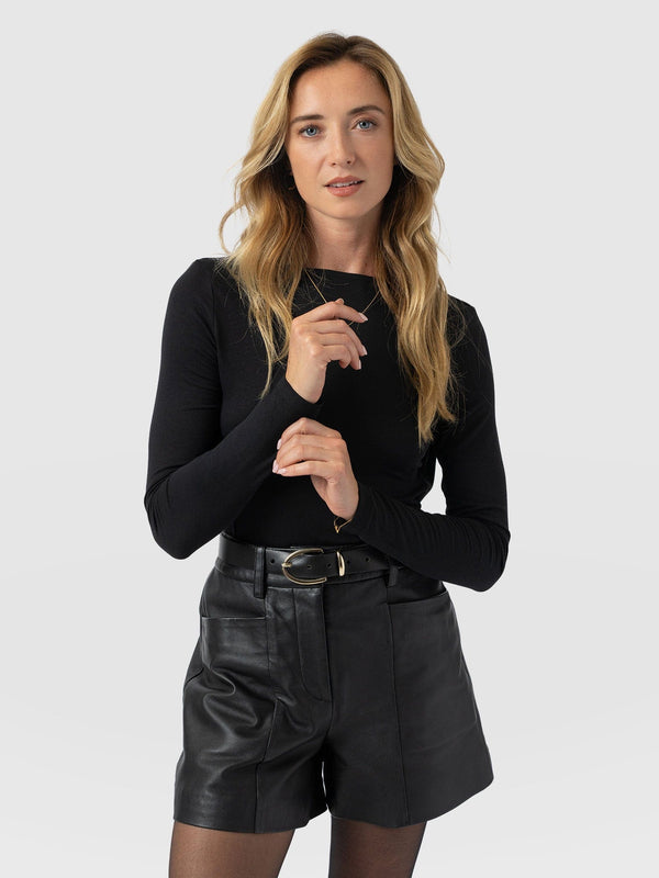 Marnie Cowl Back Long Sleeve Tee - Black Lace - Women's T-shirts | Saint + Sofia® USA