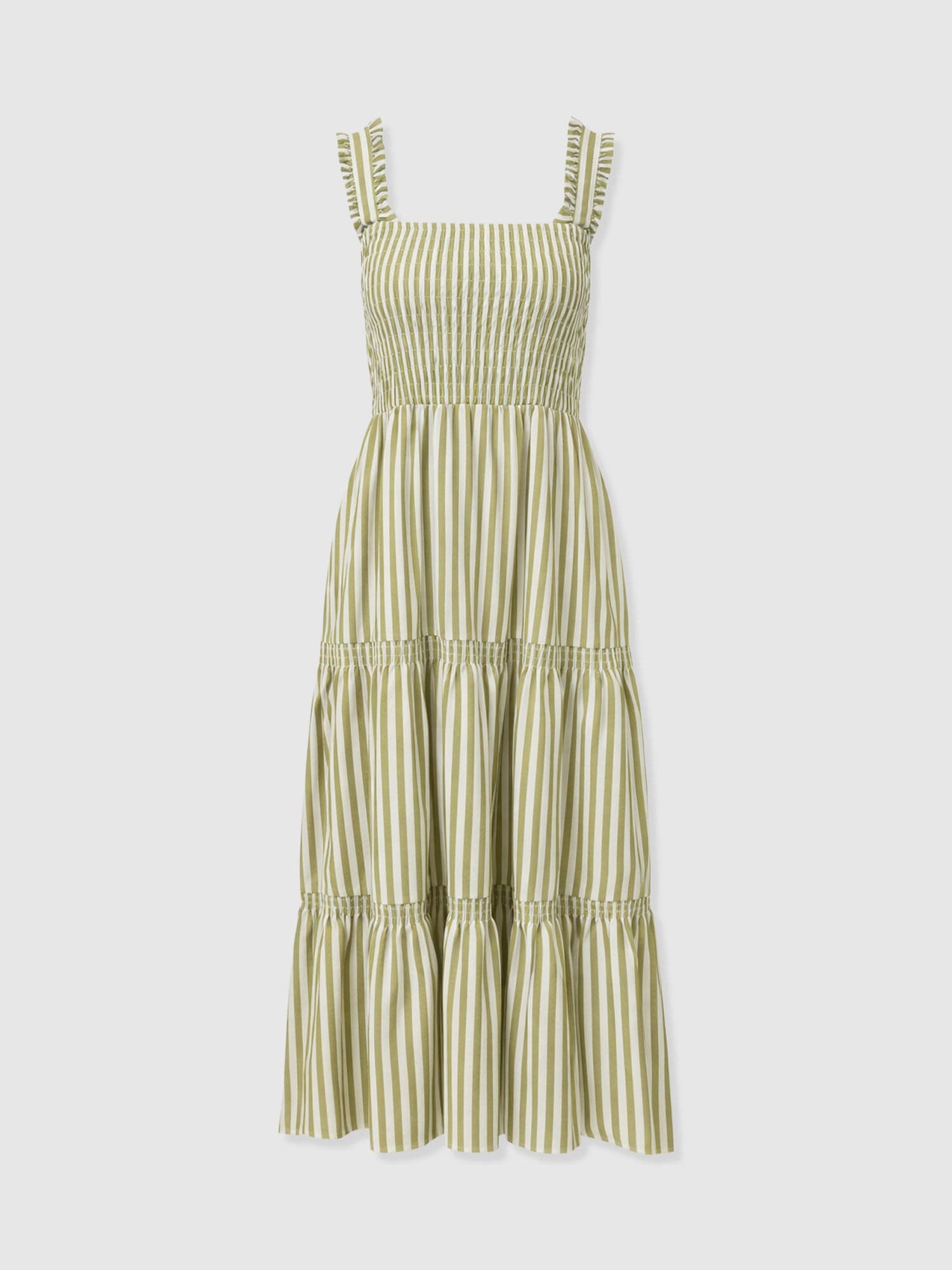 Maya Shirring Dress - Green Stripe - Women's Dresses | Saint and Sofia® USA