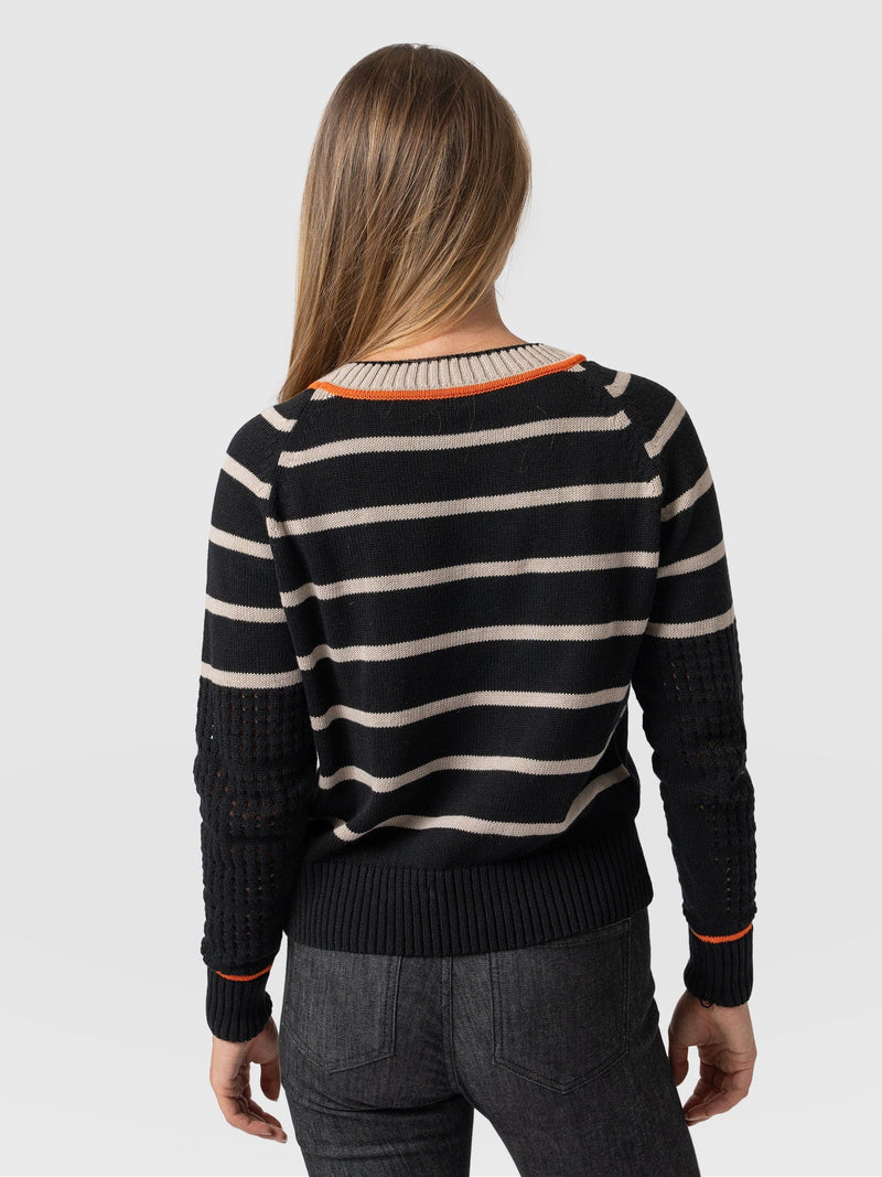Merino Mix Cambridge Sweater Black/Beige/Orange - Women's Sweaters | Saint + Sofia® USA