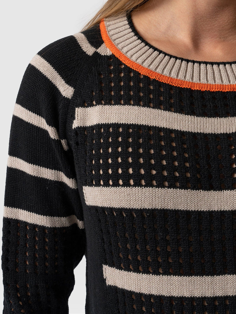 Merino Mix Cambridge Sweater Black/Beige/Orange - Women's Sweaters | Saint + Sofia® USA