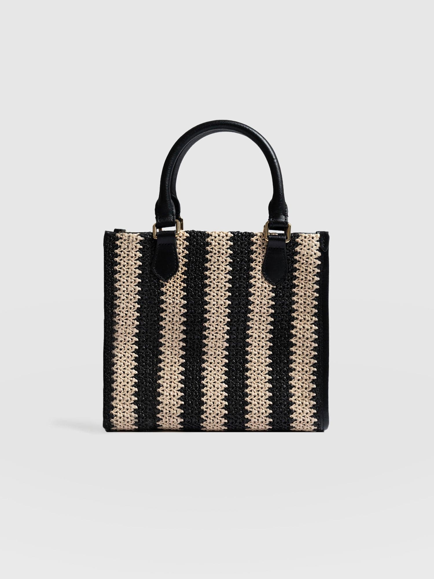 Mia Mini Tote Bag Beige/Black Raffia- Women's Bags | Saint + Sofia® USA