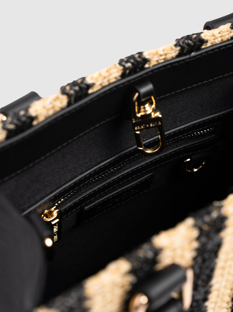 Mia Mini Tote Bag - Black Raffia - Women's Handbags | Saint + Sofia® USA