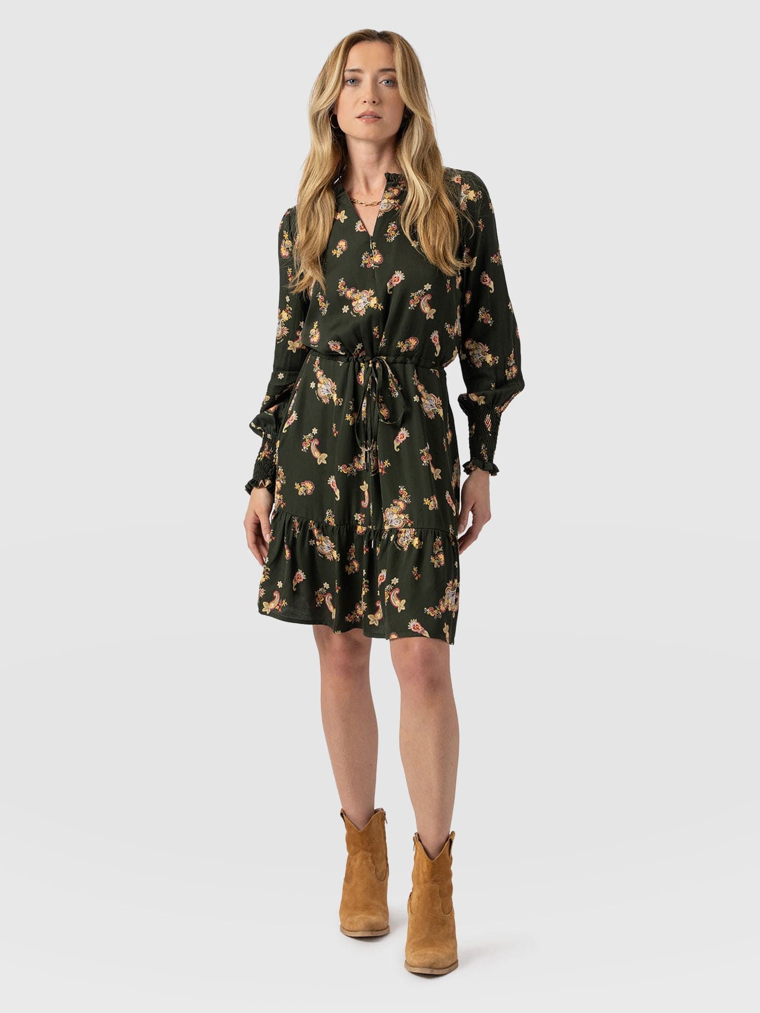 Mini Olivia Zip Up Dress Khaki Paisley - Women's Dresses | Saint + Sofia® US