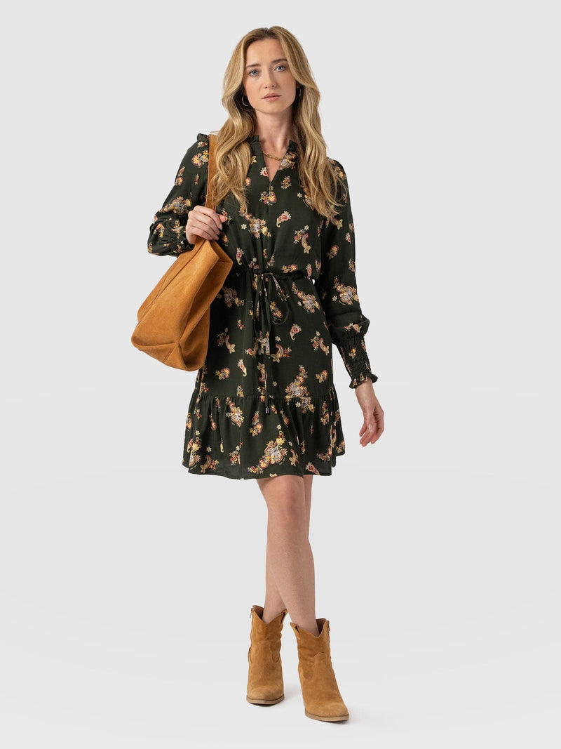 Mini Olivia Zip Up Dress Khaki Paisley - Women's Dresses | Saint + Sofia® US