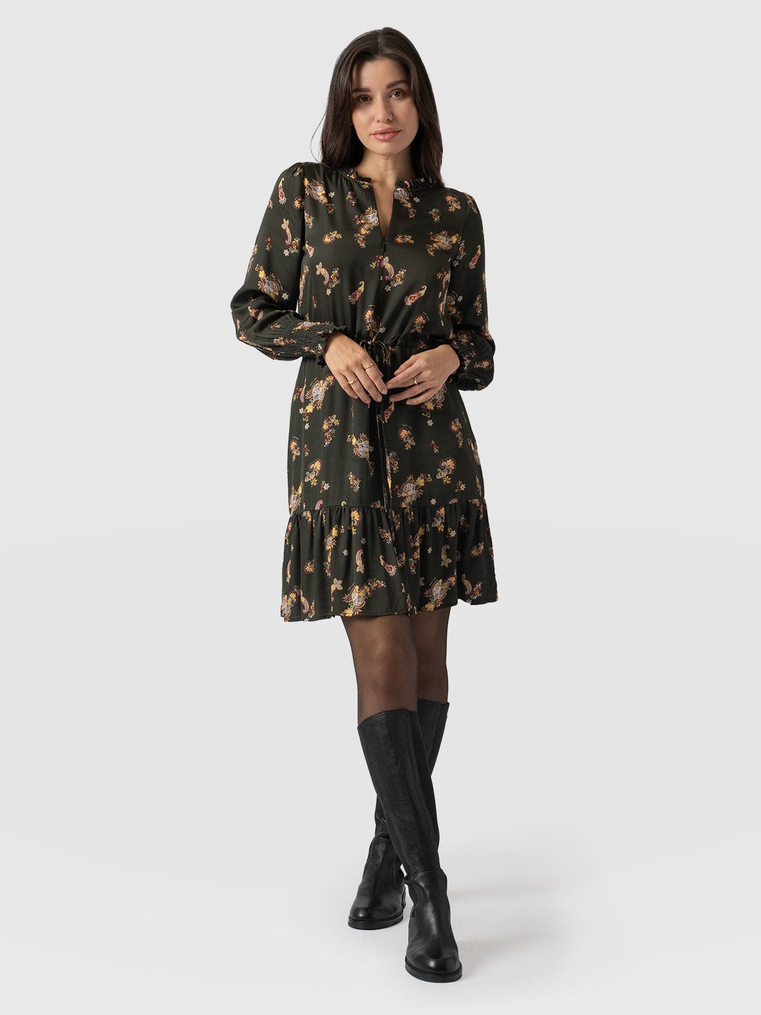 Mini Olivia Zip Up Dress Khaki Paisley - Women's Dresses | Saint + Sofia® US