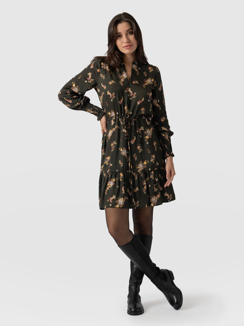 Mini Olivia Zip Up Dress Khaki Paisley - Women's Dresses | Saint + Sofia® US