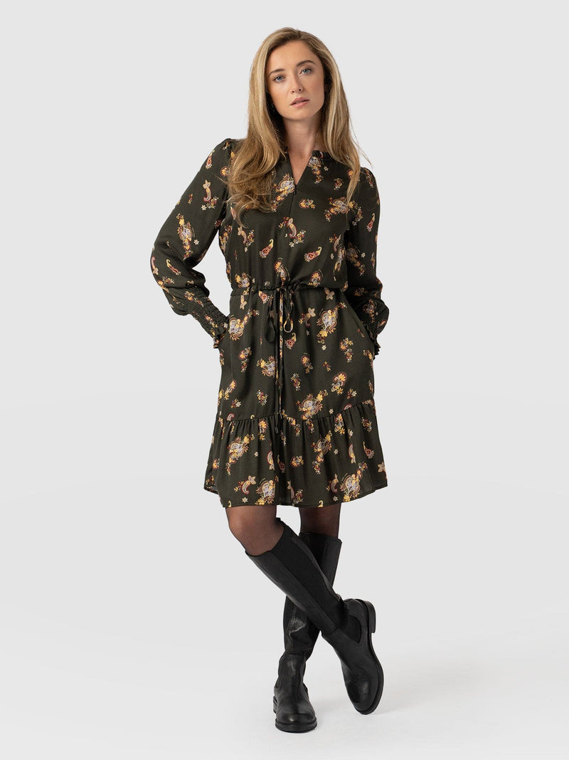 Mini Olivia Zip Up Dress Khaki Paisley - Women's Dresses | Saint + Sofia® US