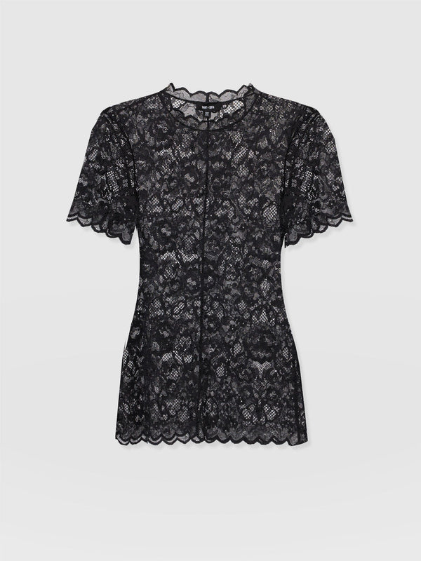 Miranda Lace Short Sleeve Tee Black - Women's T-shirts | Saint + Sofia® UK