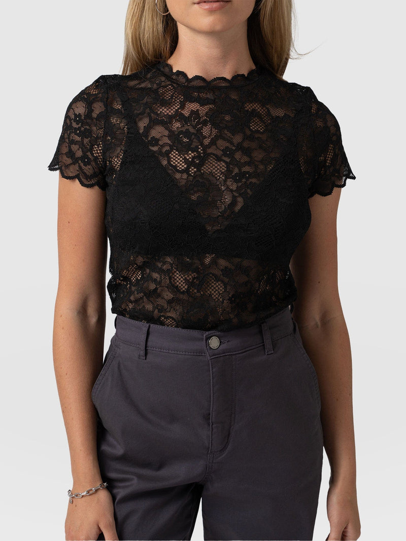 Miranda Lace Short Sleeve Tee Black - Women's T-shirts | Saint + Sofia® USA