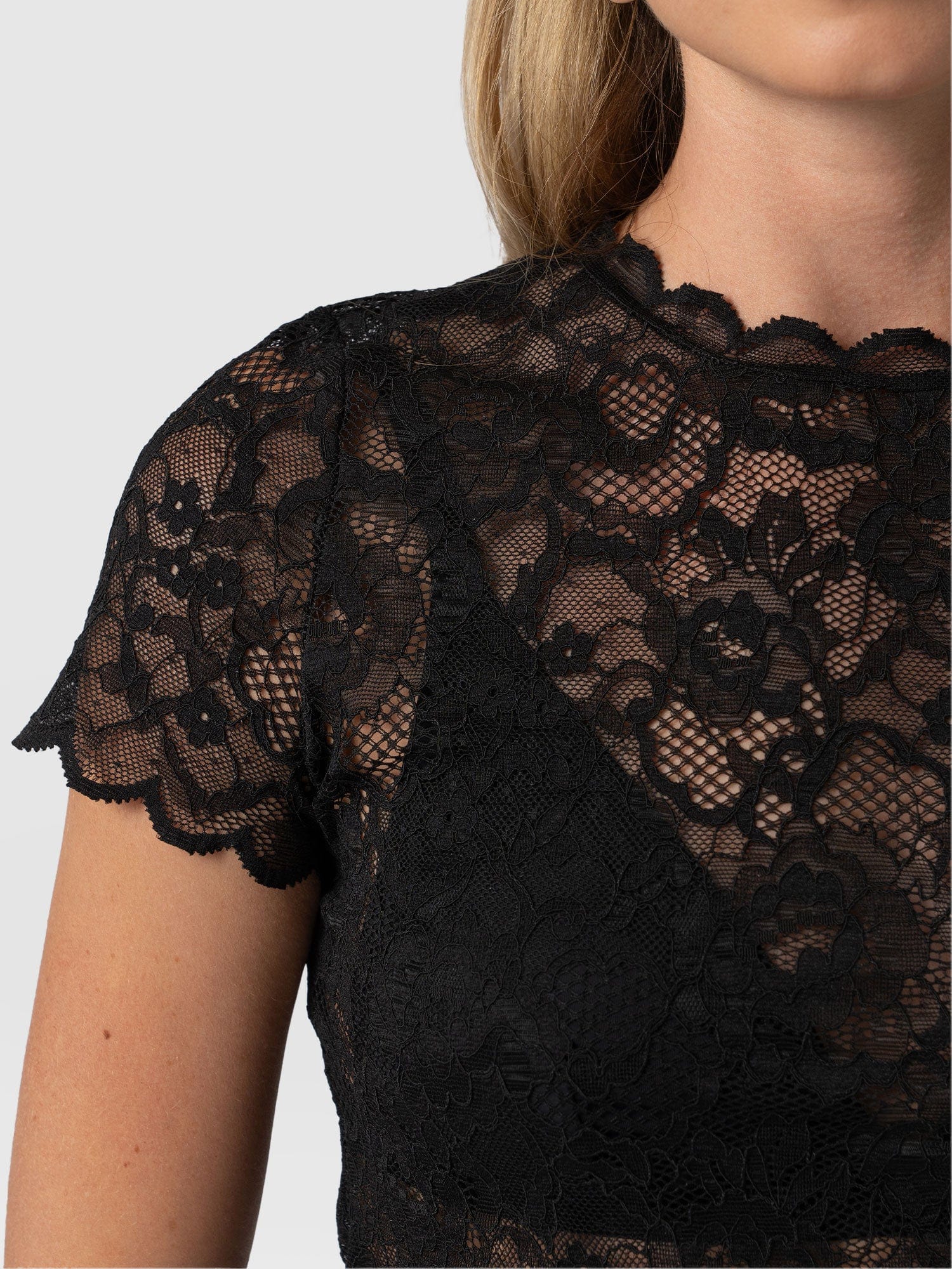 Miranda Lace Short Sleeve Tee Black - Women's T-shirts | Saint + Sofia® USA