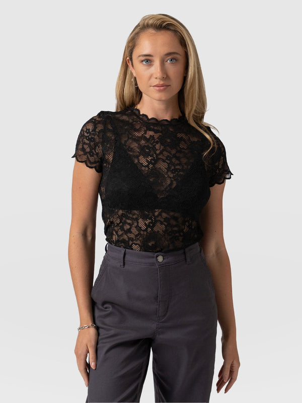Miranda Lace Short Sleeve Tee Black - Women's T-shirts | Saint + Sofia® USA