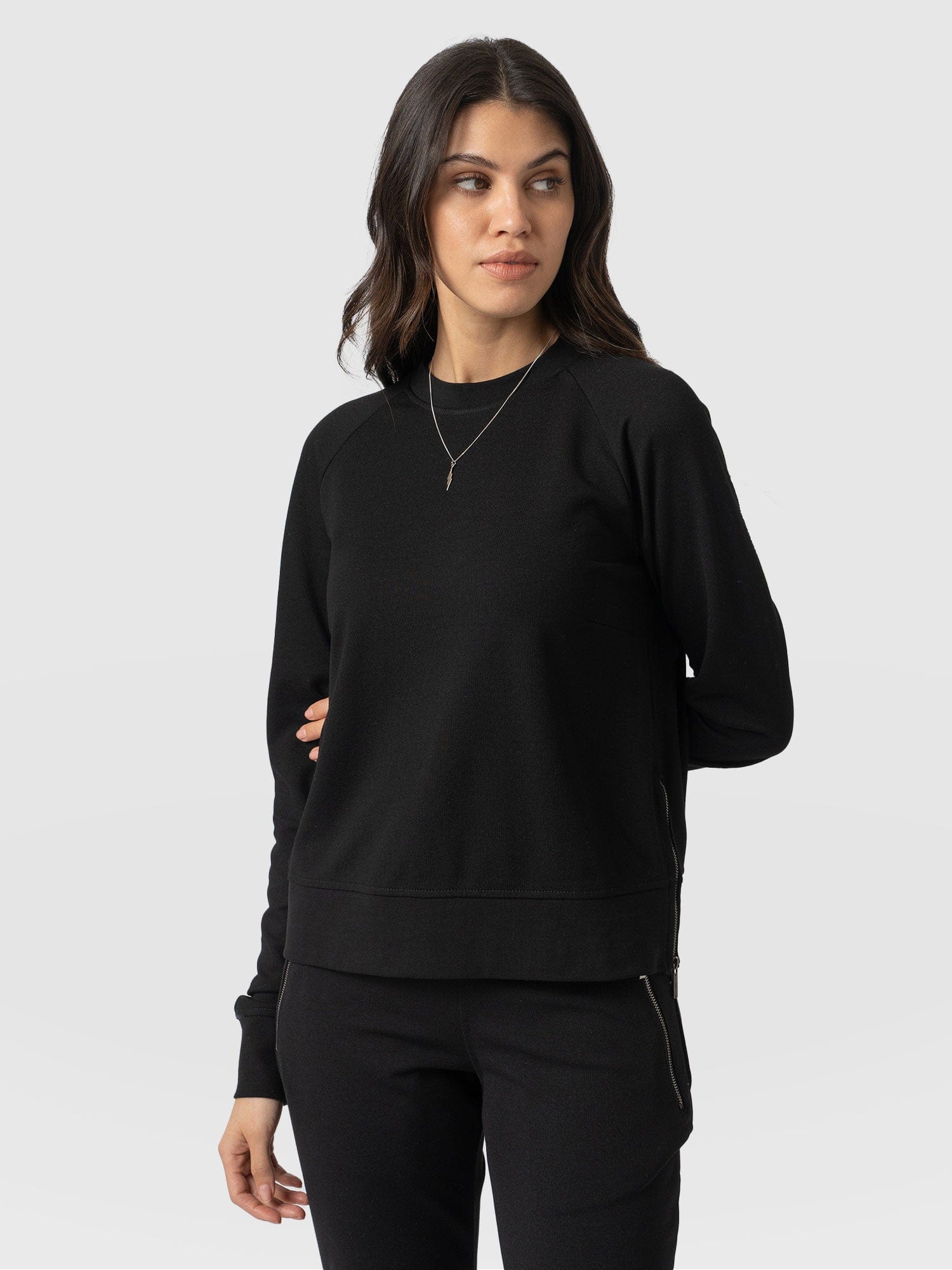 Morgan Zip Sweater Black & Beige - Women's Sweaters | Saint + Sofia® USA