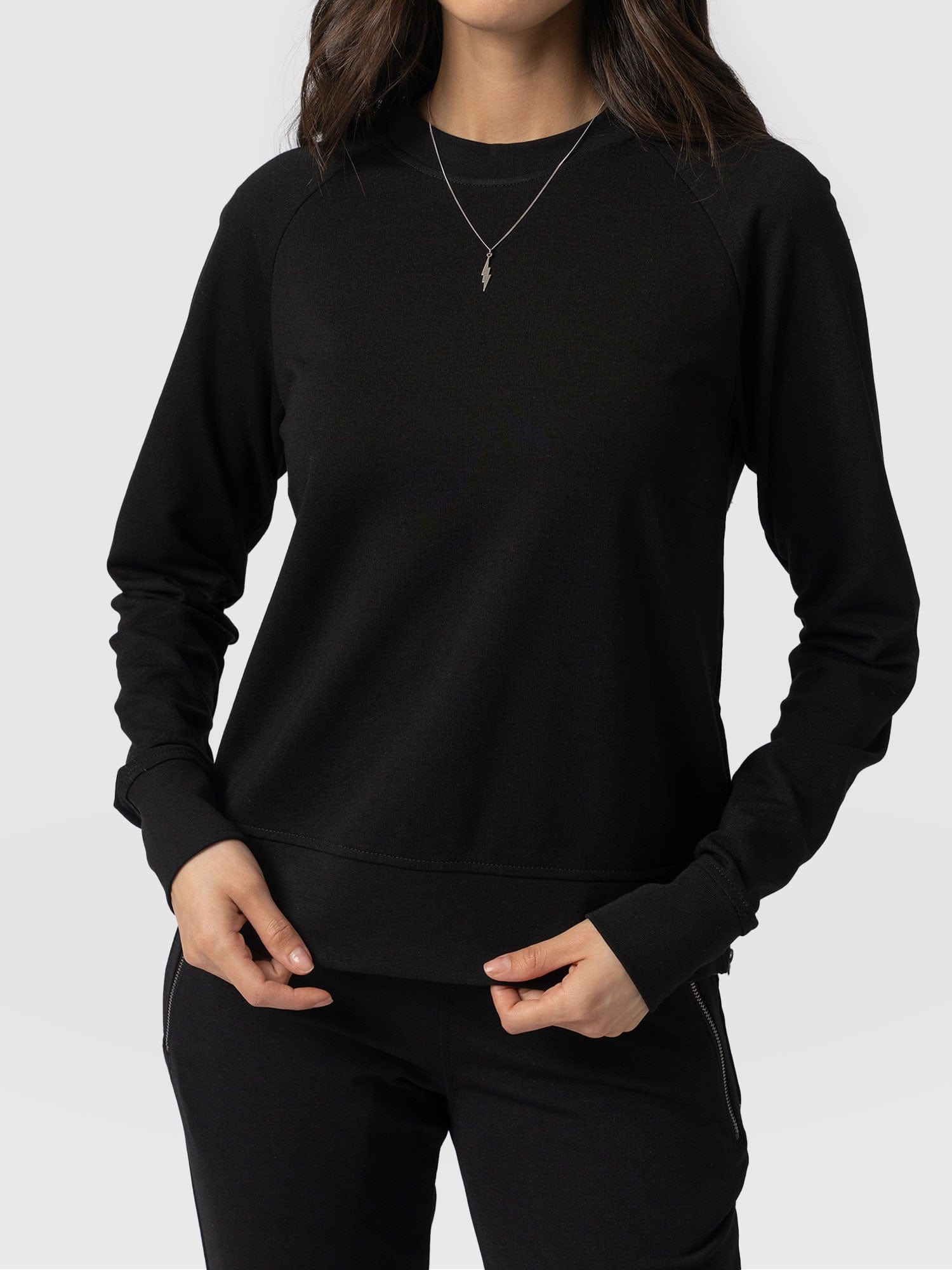 Morgan Zip Sweater Black & Beige - Women's Sweaters | Saint + Sofia® USA