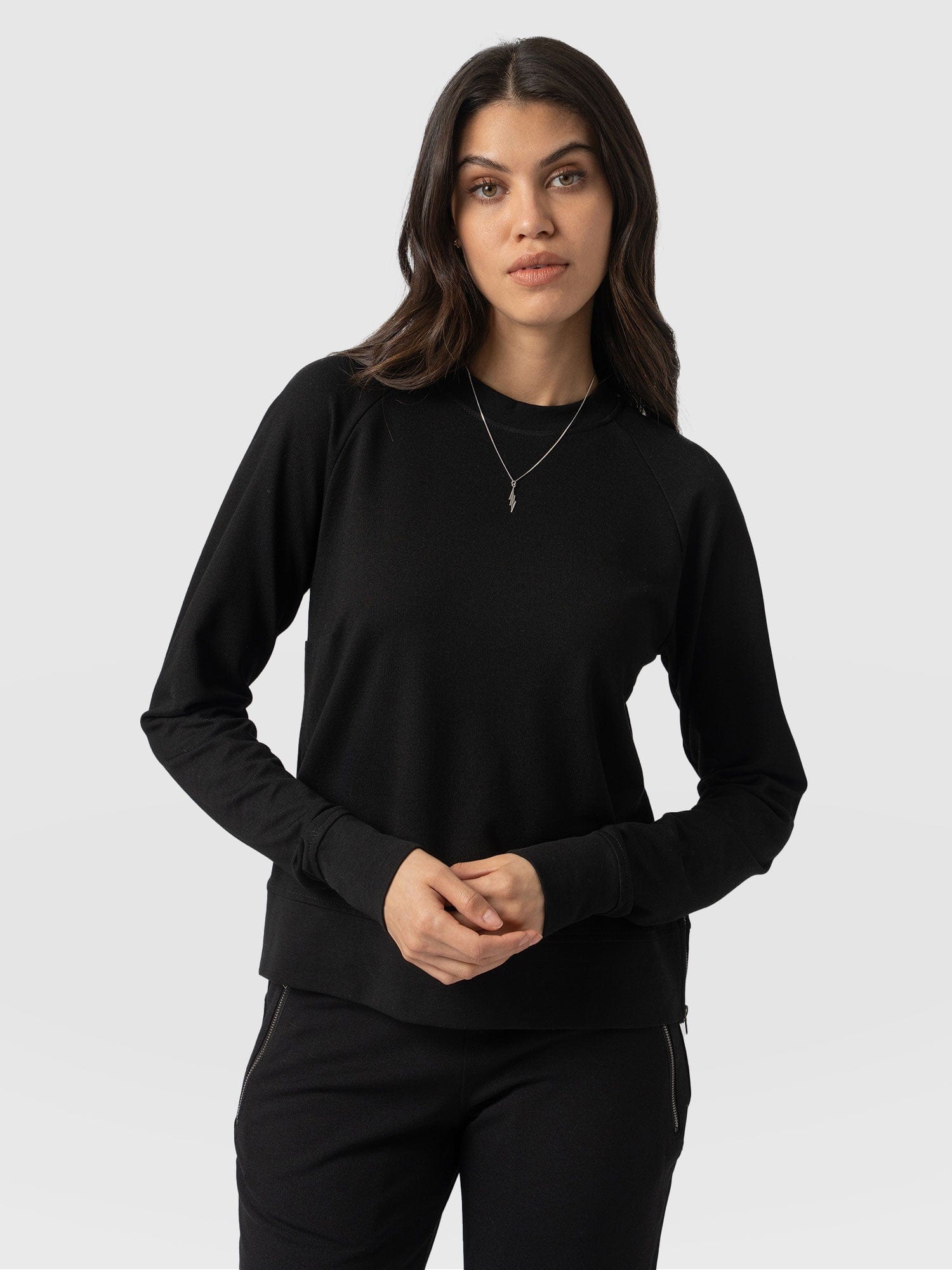 Morgan Zip Sweater Black & Beige - Women's Sweaters | Saint + Sofia® USA