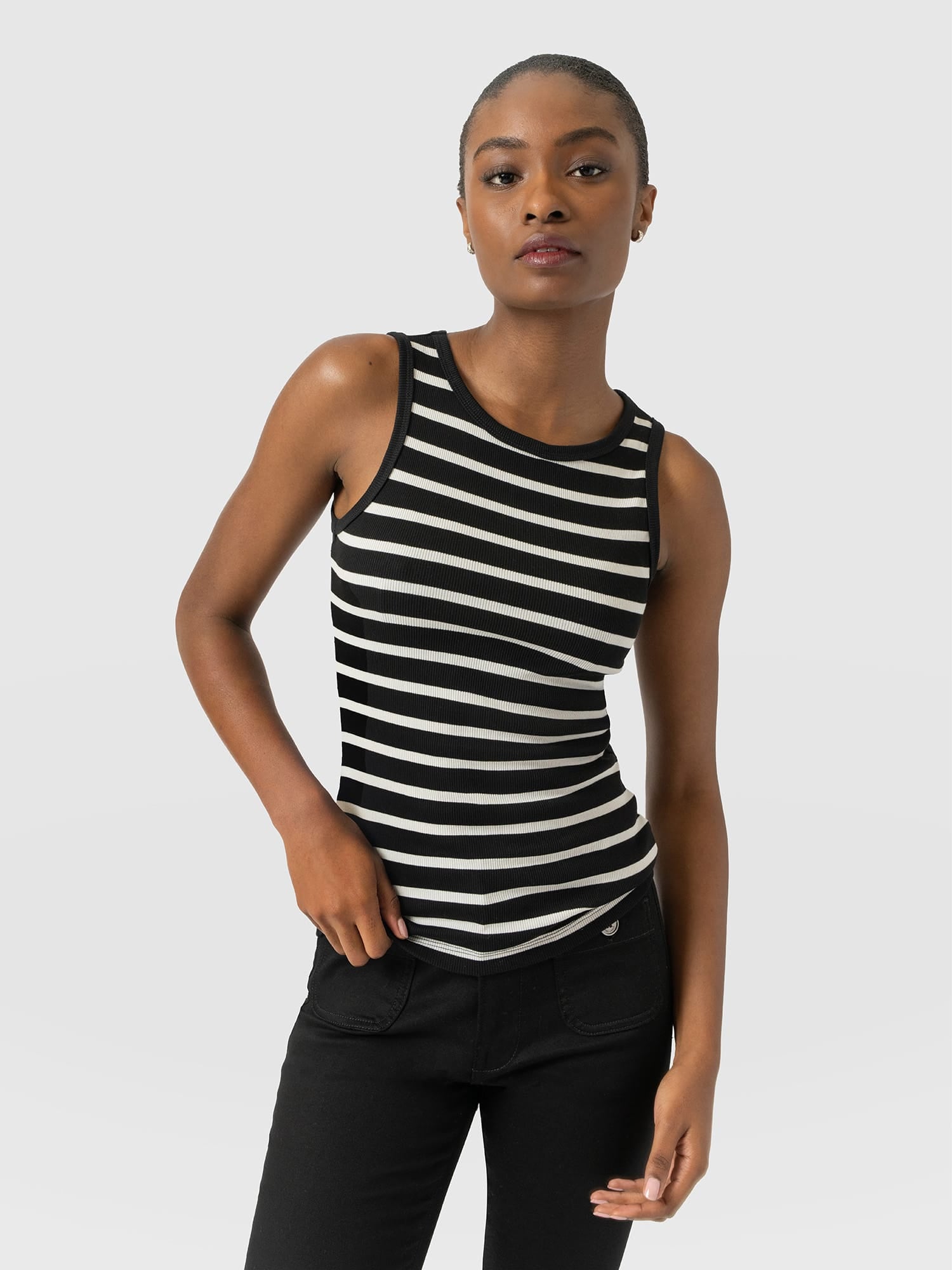 Nova Racer Vest - Black & White Stripe - Women's T-shirts | Saint and Sofia® USA