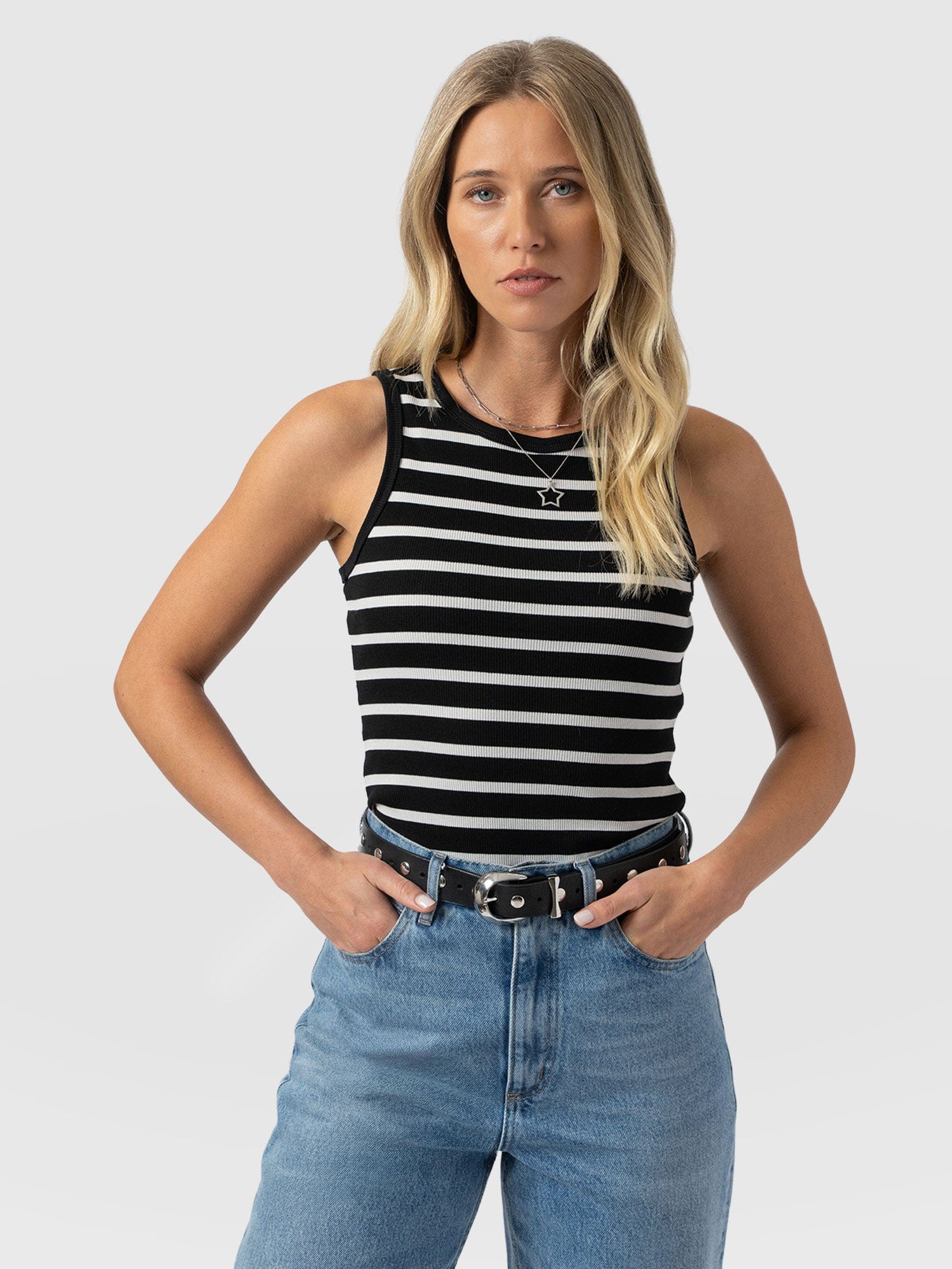 Nova Racer Vest - Black & White Stripe - Women's T-shirts | Saint + Sofia® USA