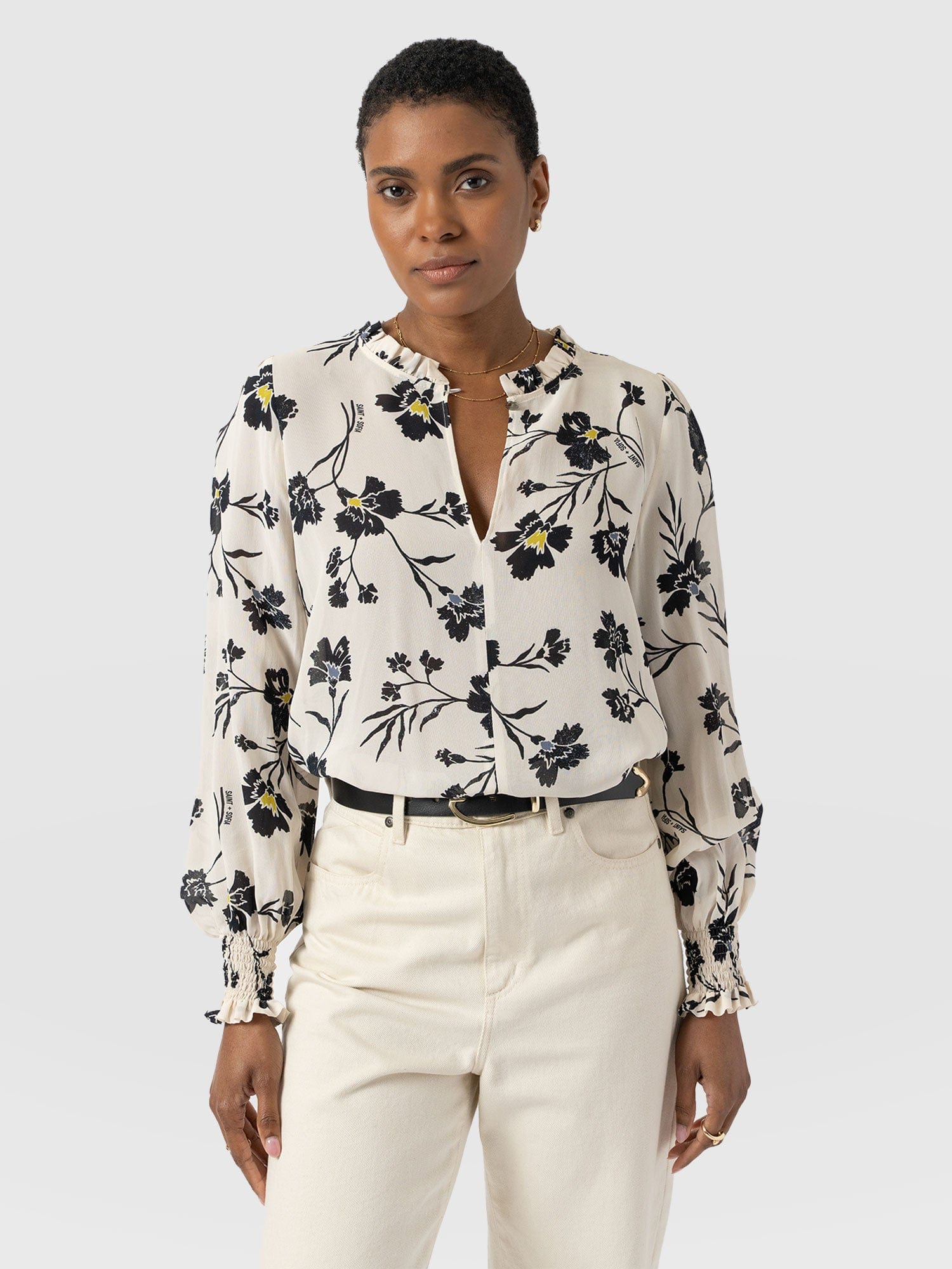 Olivia Blouse - White Spring Floral - Women's Blouses | Saint + Sofia® USA