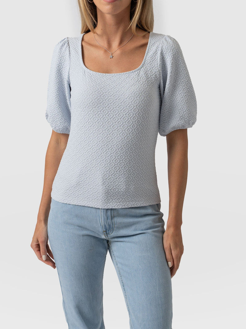 Olivia Puff Sleeve Tee Pale Blue - Women's T-shirts | Saint + Sofia® USA