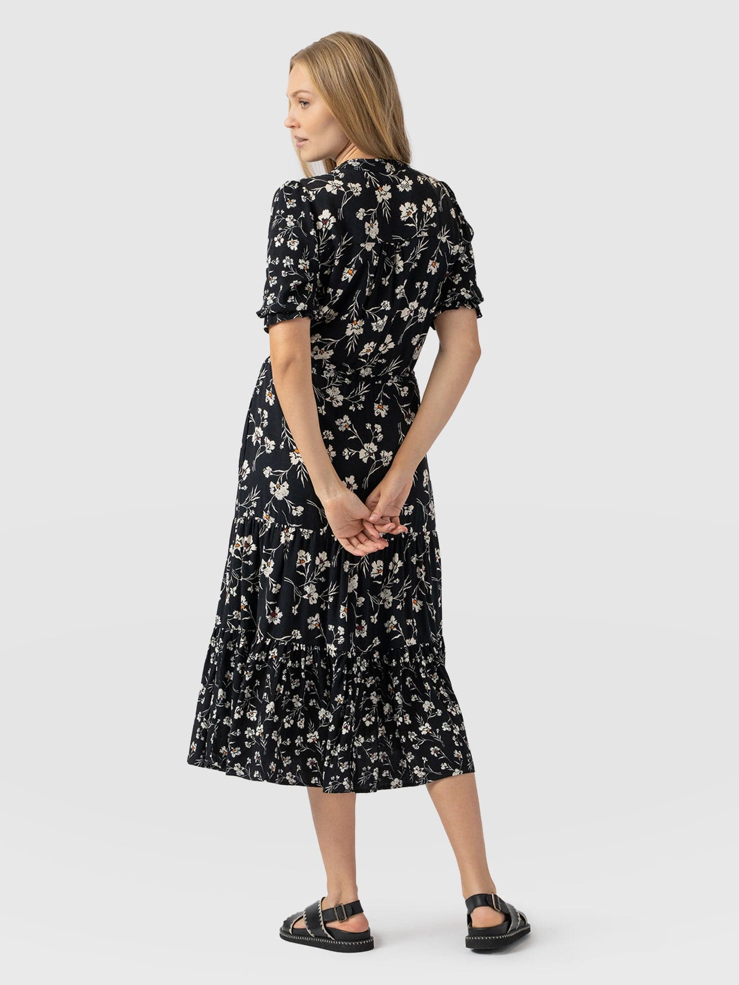 Olivia Zip Up Short Sleeve Dress - Black Spring Floral - Women's Dresss | Saint + Sofia® USA