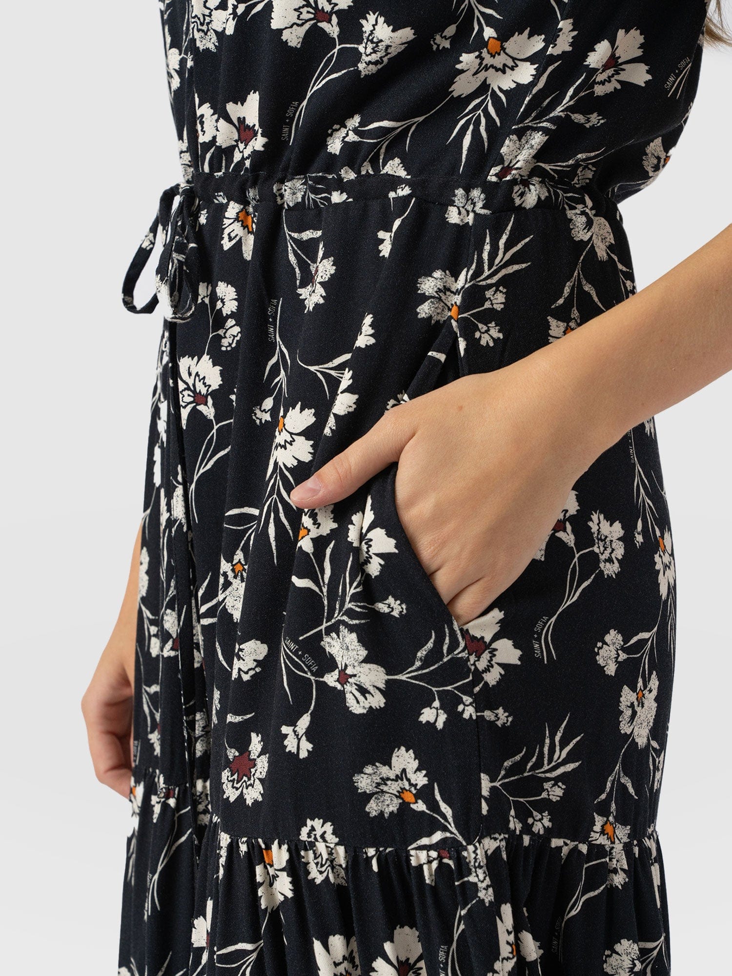 Olivia Zip Up Short Sleeve Dress - Black Spring Floral - Women's Dresss | Saint + Sofia® USA