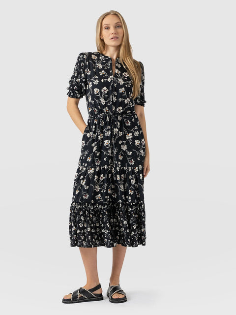 Olivia Zip Up Short Sleeve Dress - Black Spring Floral - Women's Dresss | Saint + Sofia® USA