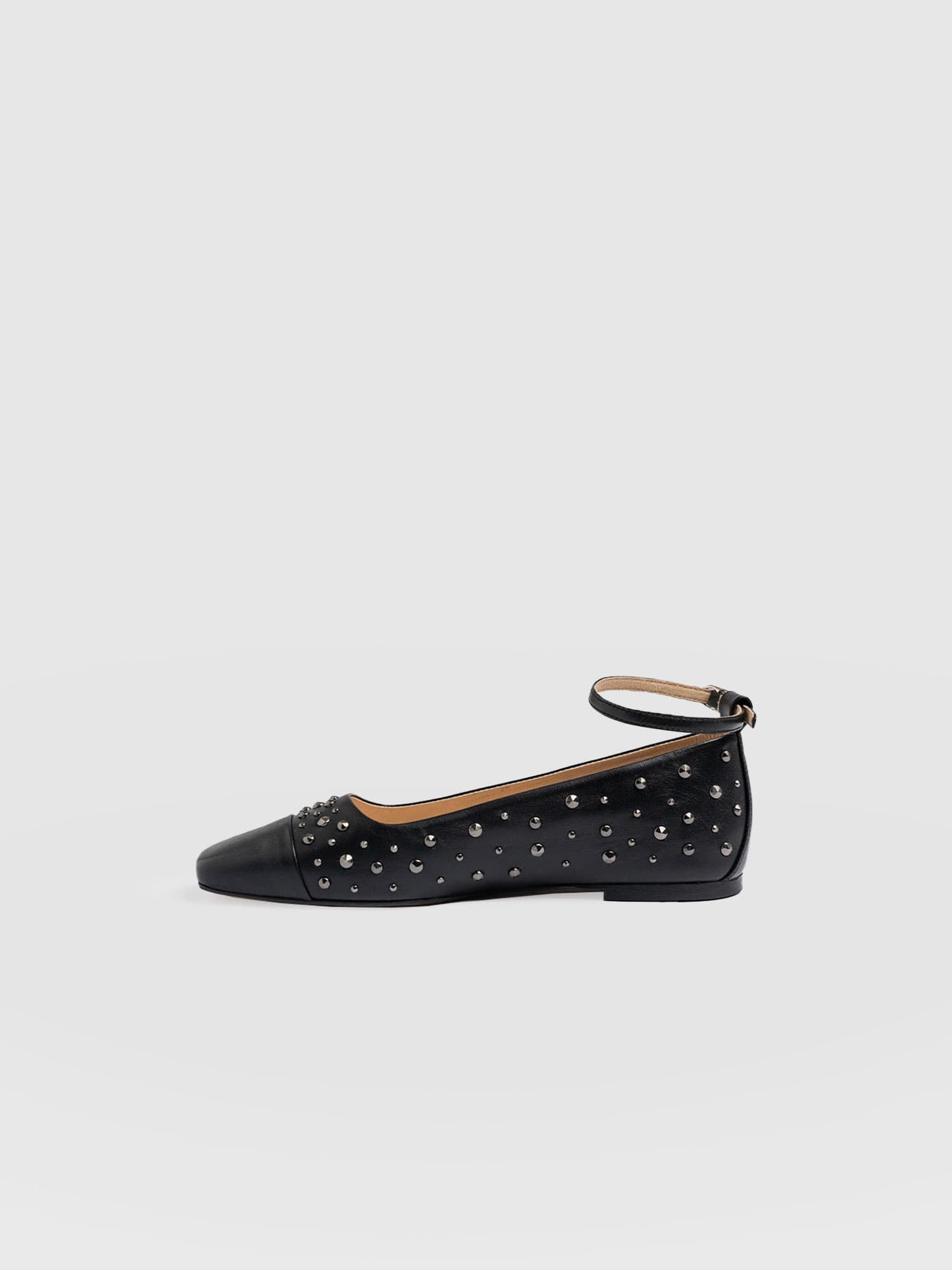 Ophelia Leather Ballerinas Black Studded - Women's Shoes | Saint + Sofia® USA