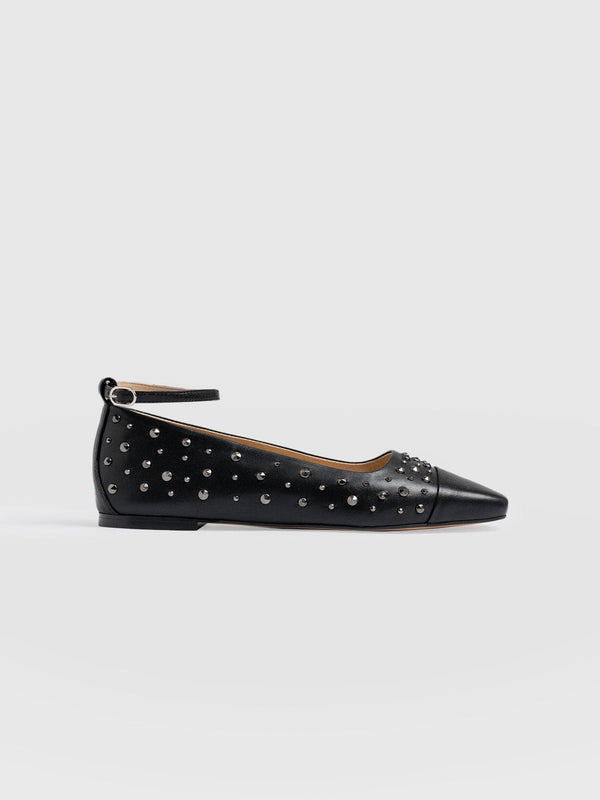 Ophelia Leather Ballerinas Black Studded - Women's Shoes | Saint + Sofia® USA