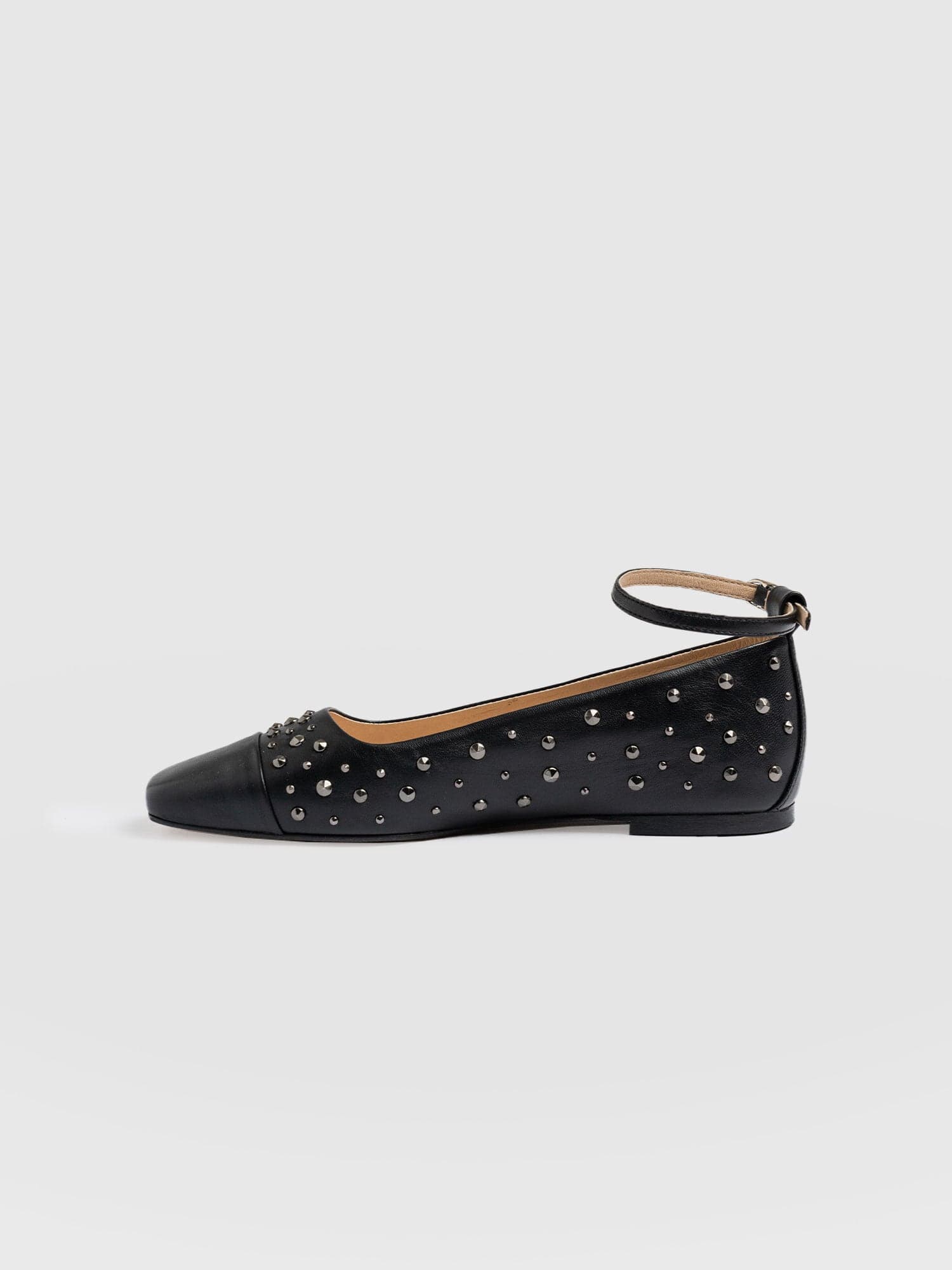 Ophelia Leather Ballerinas Black Studded - Women's Shoes | Saint + Sofia® USA