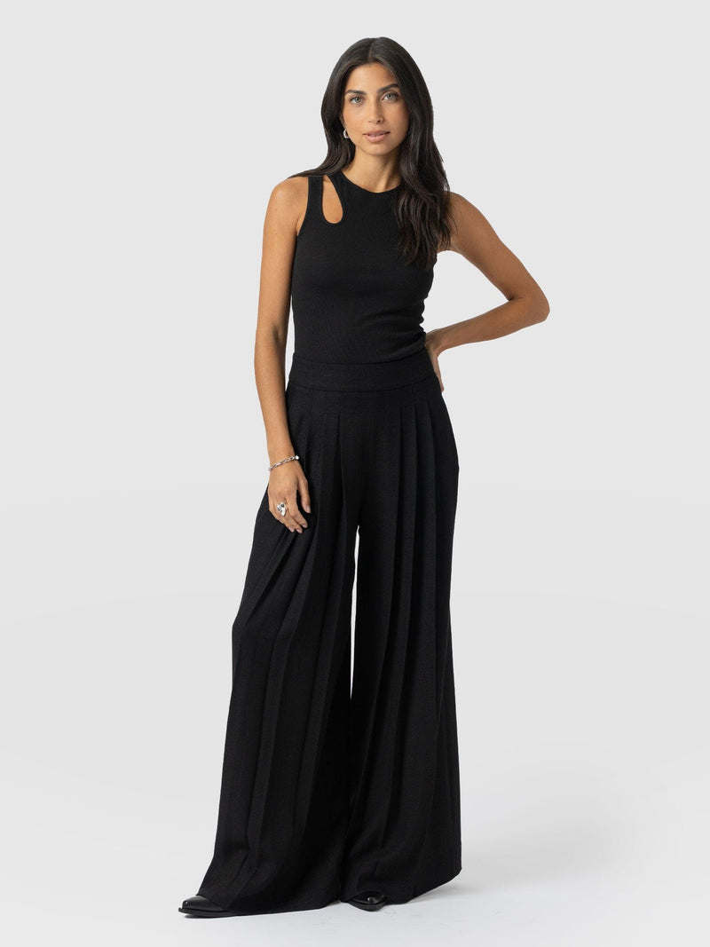 Oriya Pleated Wide Leg Pant - Black - Women's Trousers | Saint + Sofia® USA