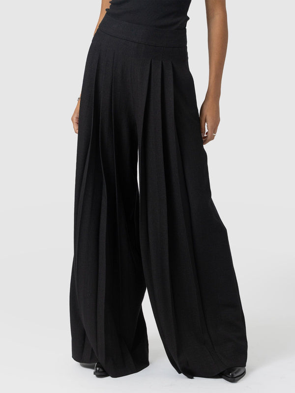 Oriya Pleated Wide Leg Pant - Black - Women's Trousers | Saint + Sofia® USA