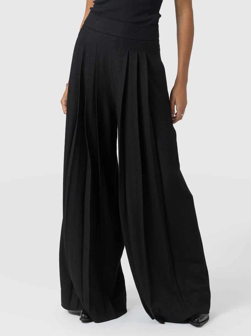 Oriya Pleated Wide Leg Pant - Black - Women's Trousers | Saint + Sofia® USA