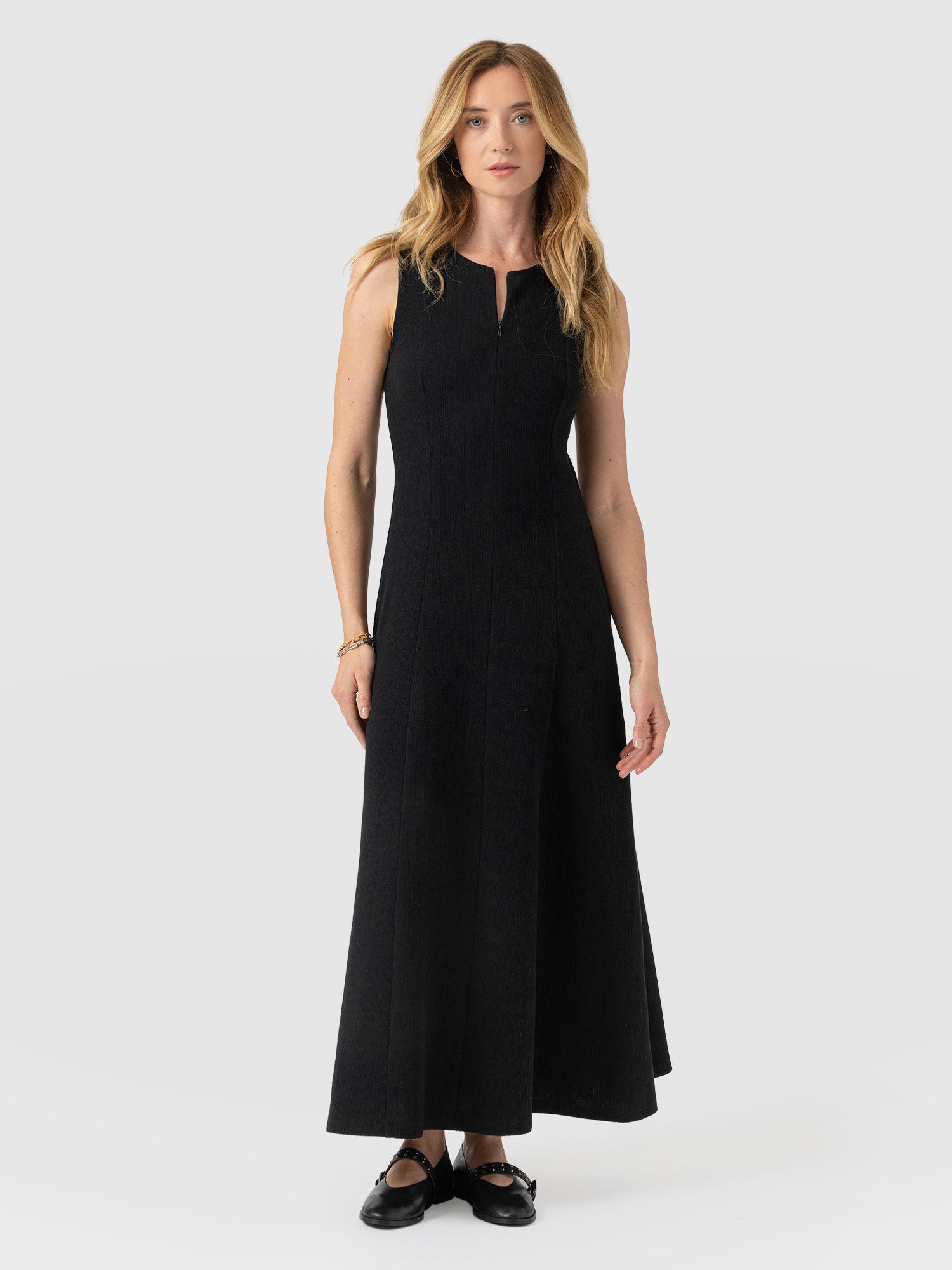 Orla Sleeveless Midi Dress - Black Textured - Women's Dresses | Saint + Sofia® USA