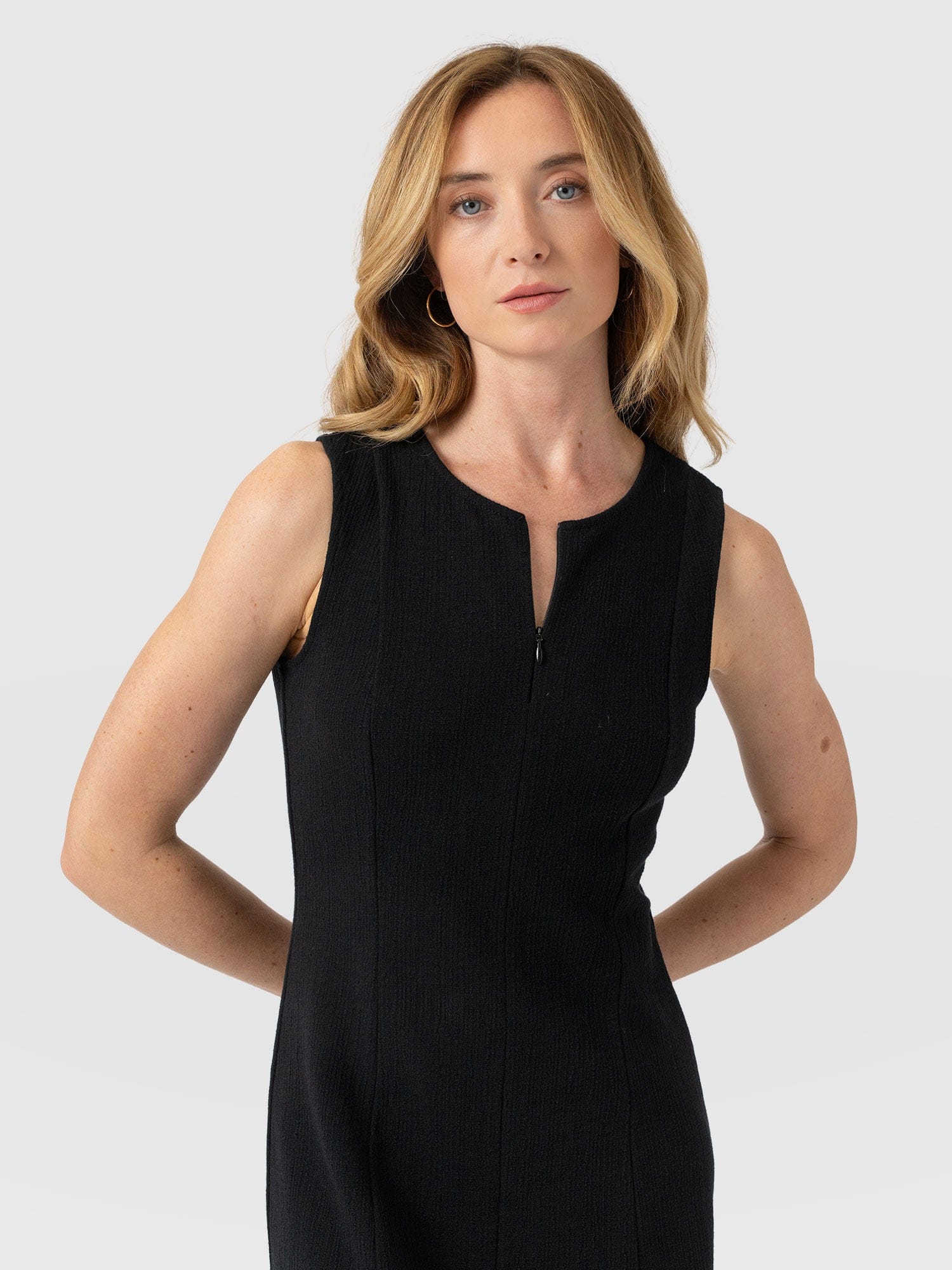 Orla Sleeveless Midi Dress - Black Textured - Women's Dresses | Saint + Sofia® USA