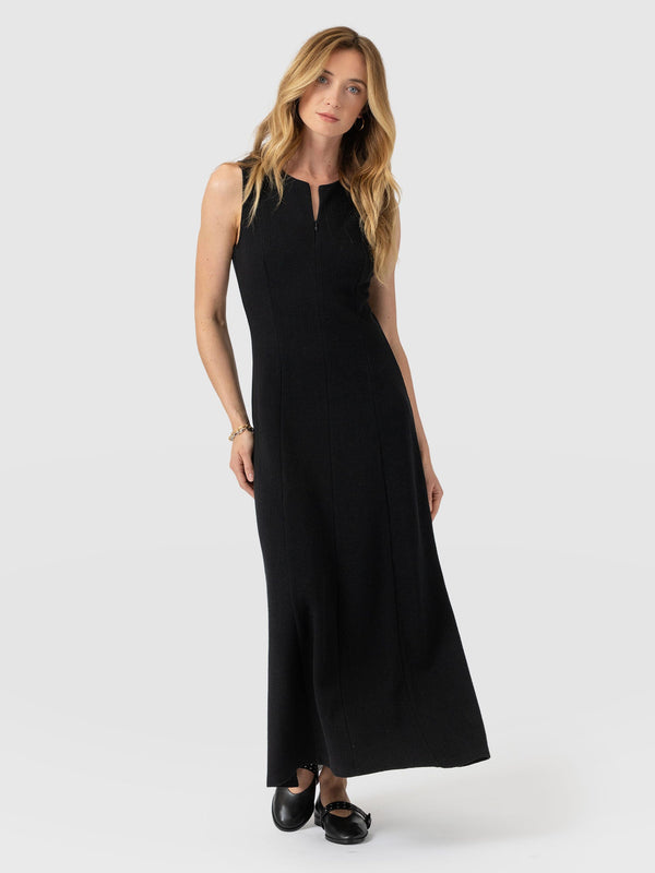 Orla Sleeveless Midi Dress - Black Textured - Women's Dresses | Saint + Sofia USA Orla Sleeveless Midi Dress - Black Textured - Women's Dresses | Saint + Sofia USA