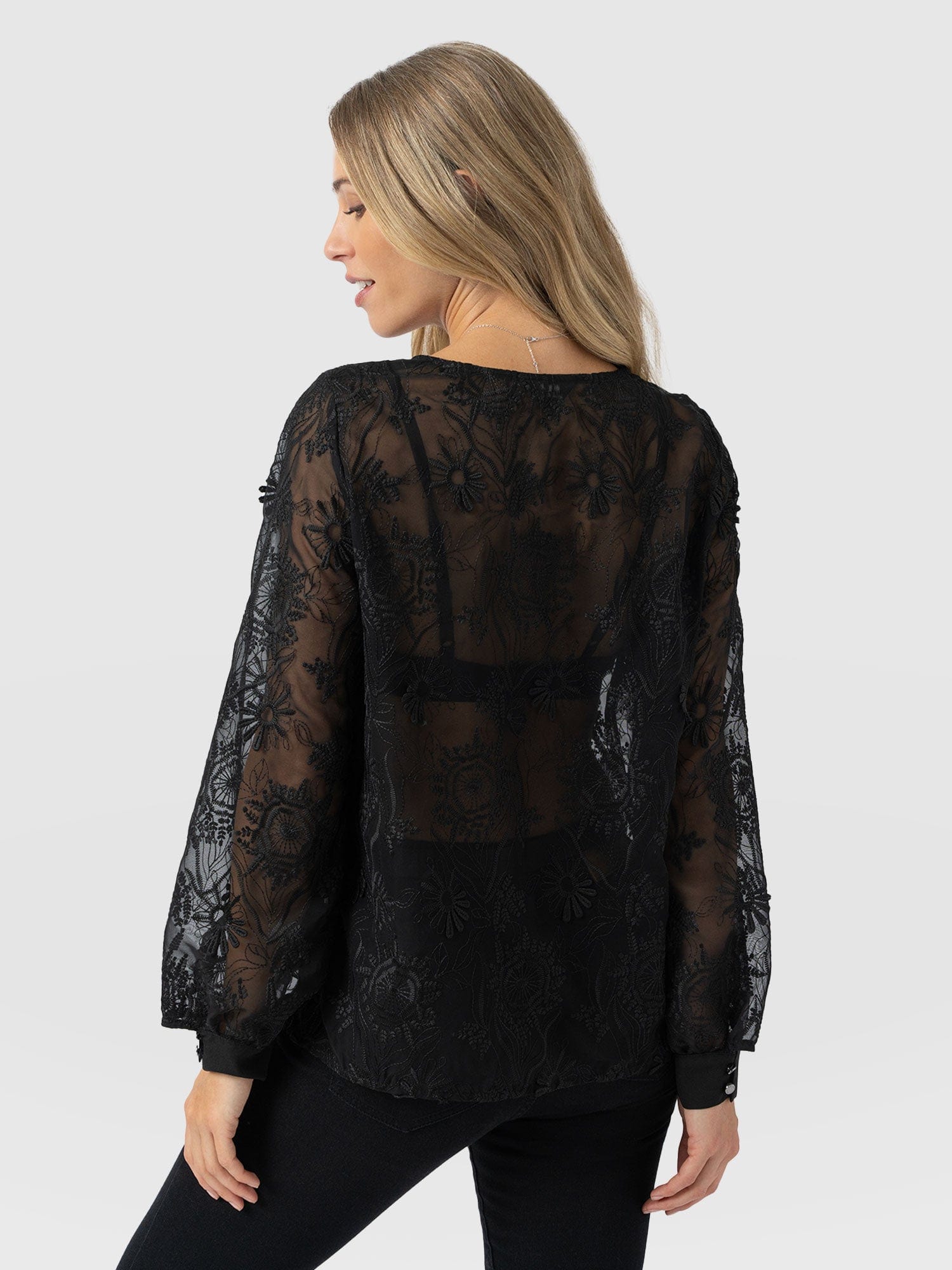 Ottilie Scoop Neck Blouse - Black Lace - Women's Blouses | Saint + Sofia® USA