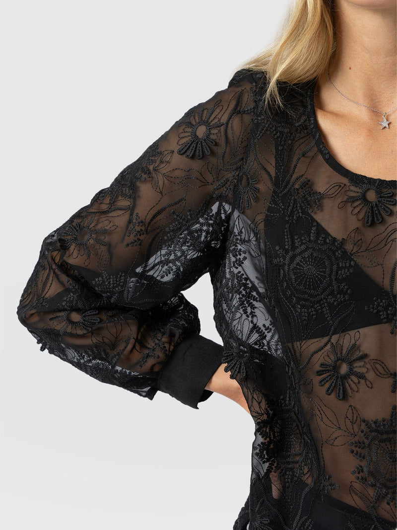 Ottilie Scoop Neck Blouse - Black Lace - Women's Blouses | Saint + Sofia® USA