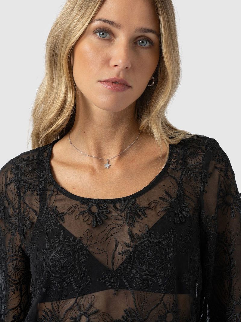 Ottilie Scoop Neck Blouse - Black Lace - Women's Blouses | Saint + Sofia® USA