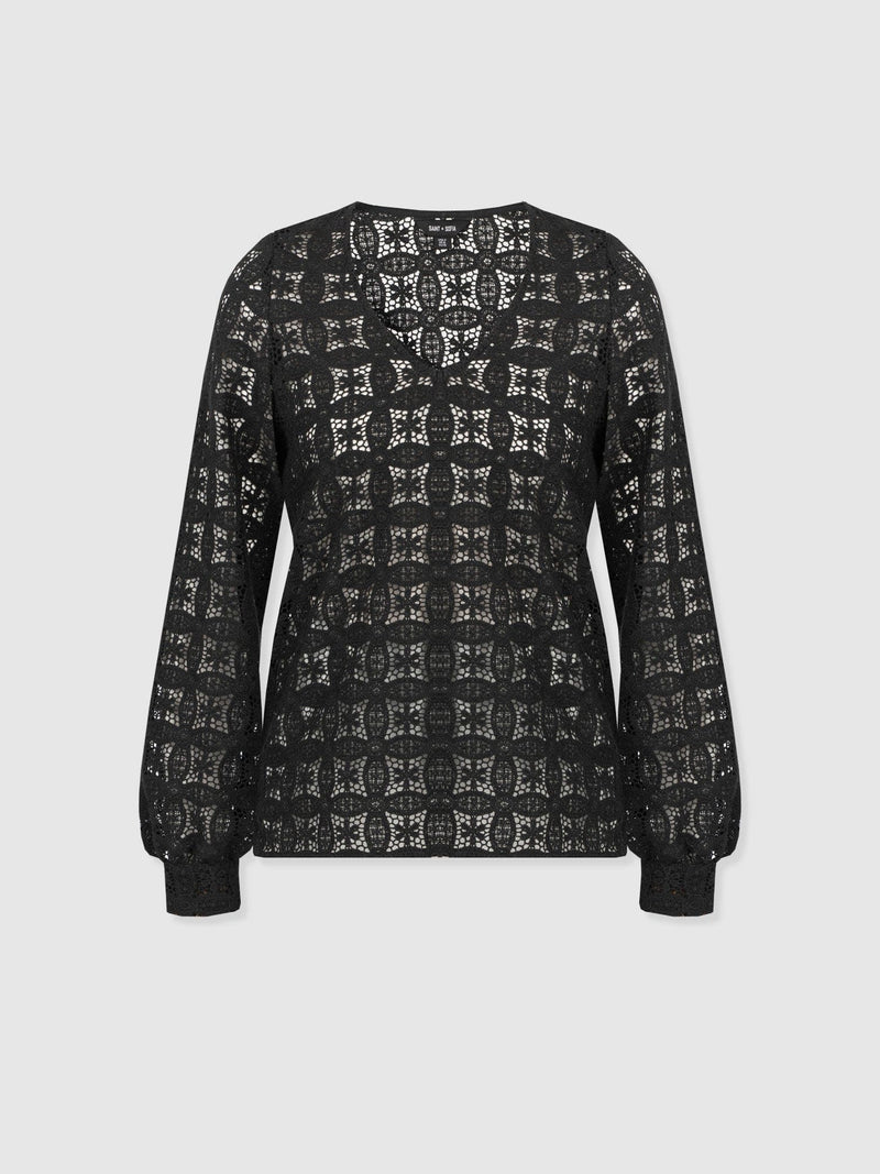 Ottilie V Neck Blouse - Black Broderie - Women's Blouses | Saint + Sofia® USA